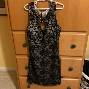 Black open-back lace dress